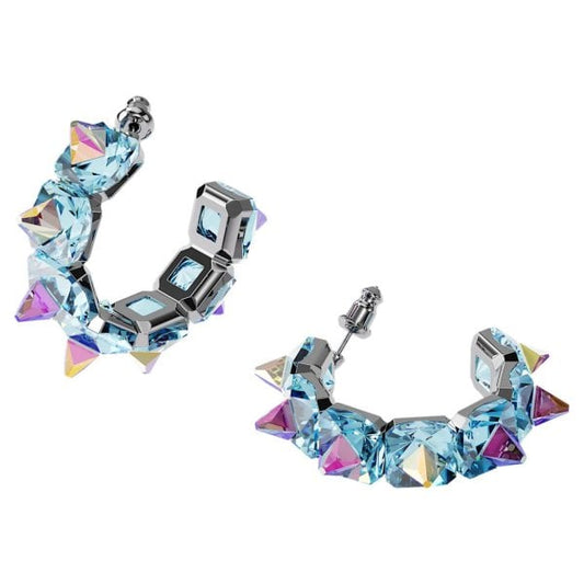 Chroma hoop earrings Blue, Rhodium plated