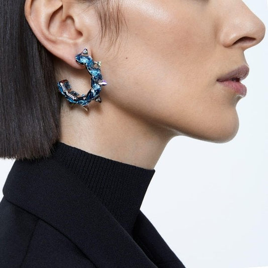 Chroma hoop earrings Blue, Rhodium plated
