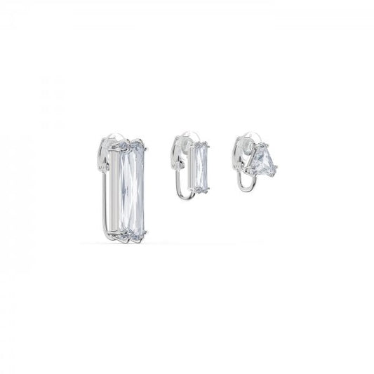 Mesmera clip earring White, Rhodium plated