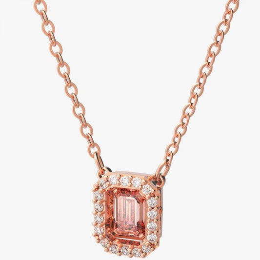 Millenia necklace, Octagon cut Swarovski zirconia, Pink, Rose gold tone plated