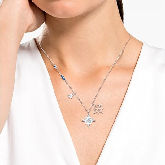 Symbolic Pendant Star, White, Rhodium plated