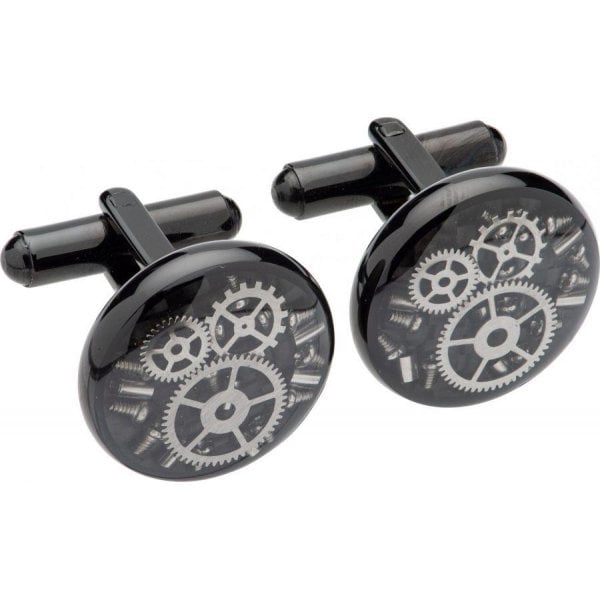 Steel Cufflinks with Black Carbon Fibre
