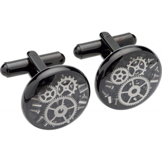 Steel Cufflinks with Black Carbon Fibre