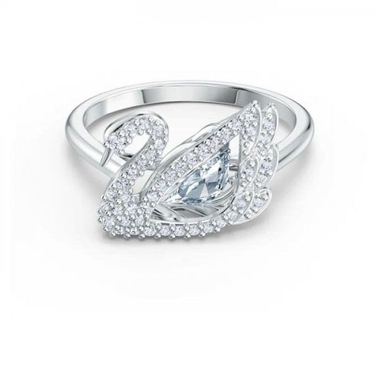 Dancing Swan ring White, Rhodium plated Size 58