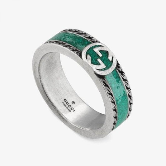 Interlocking G Turquoise Enamel Ring 6mm Size 12