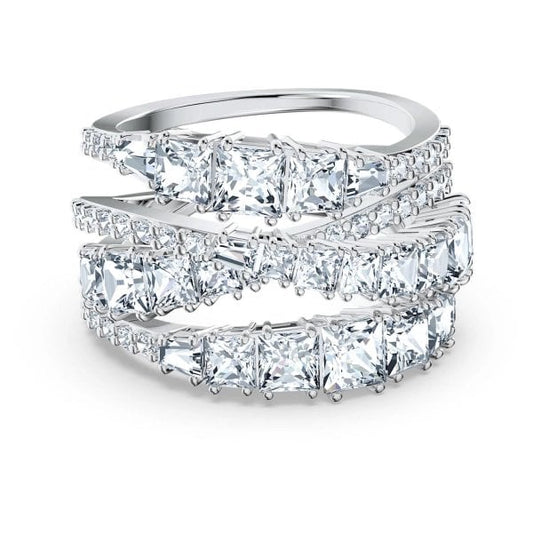 Twist Wrap ring White, Rhodium plated Size 58