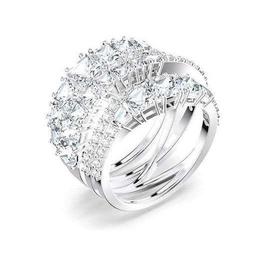 Twist Wrap ring White, Rhodium plated Size 58