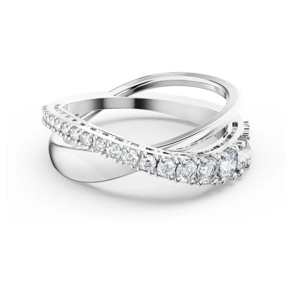 Twist ring White, Rhodium plated Size 52