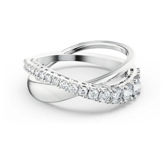 Twist ring White, Rhodium plated Size 52