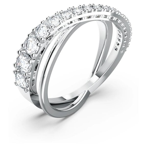 Twist ring White, Rhodium plated Size 52