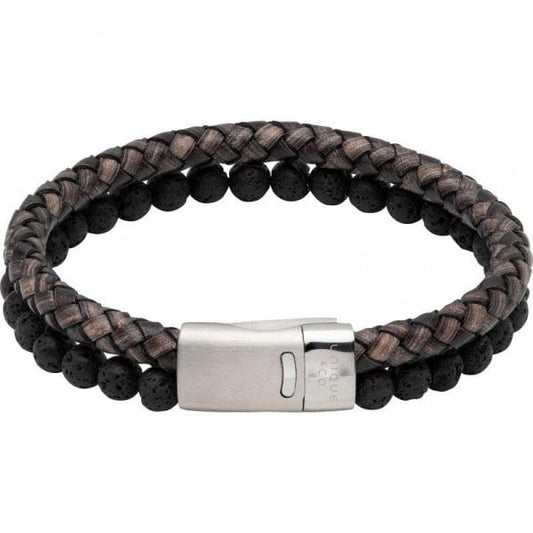 BLACK LEATHER & LAVA STONE BRACELET