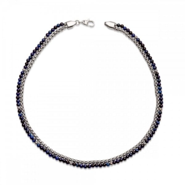 Steel necklace with blue tiger eye beads