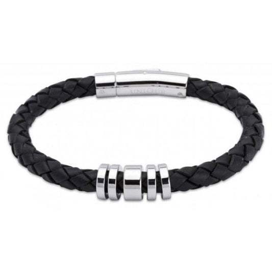 Black Leather Bracelet 21cm