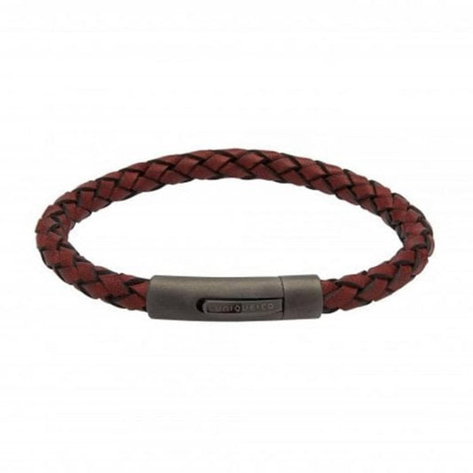 Leather bracelet with gunmetal steel clasp