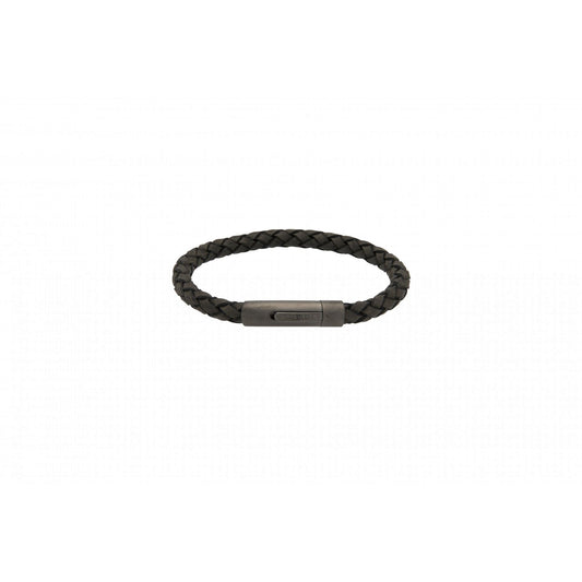 Leather bracelet with gunmetal steel