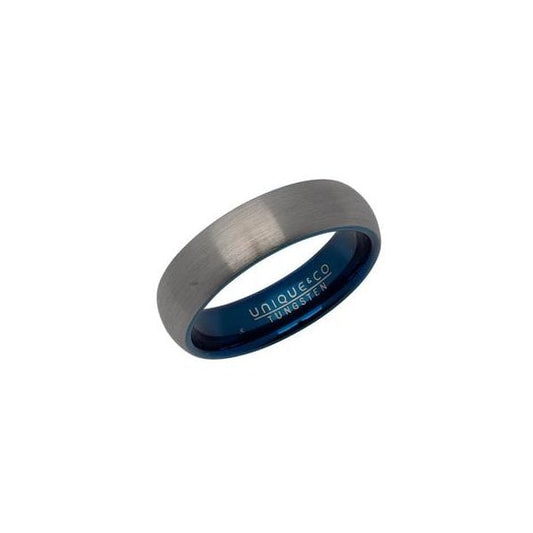 Tungsten Ring with Brushed Effect & Blue Inner