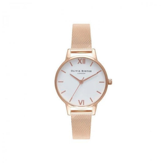White Dial Rose Gold Mesh Watch