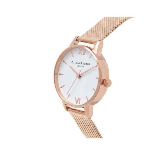 White Dial Rose Gold Mesh Watch