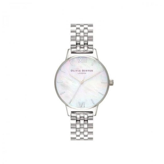 Mother Of Pearl White Bracelet, Silver Watch