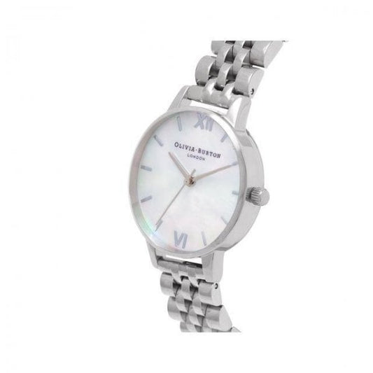 Mother Of Pearl White Bracelet, Silver Watch