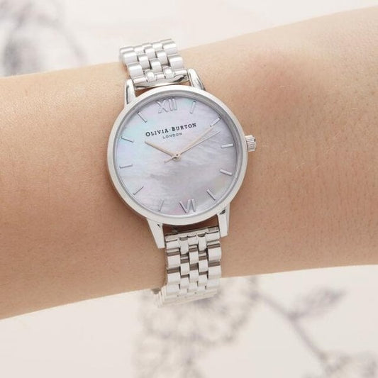 Mother Of Pearl White Bracelet, Silver Watch