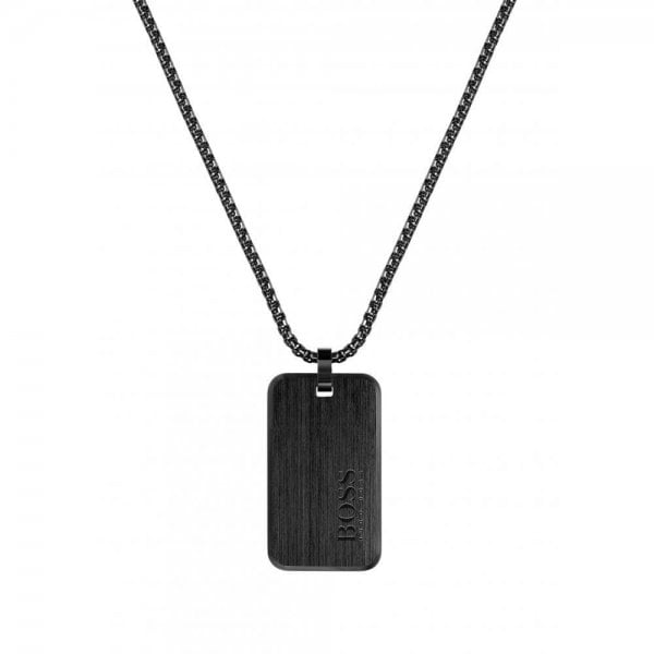 Men's Black Ion Plated ID Dog Tag Necklace
