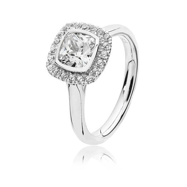 BEZEL SET CUSHION HALO STYLE CZ RING