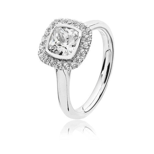 BEZEL SET CUSHION HALO STYLE CZ RING