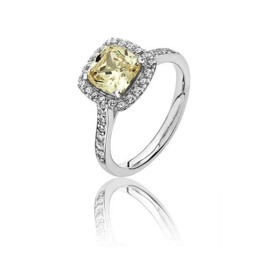 CUSHION HALO STYLE YELLOW CZ RING