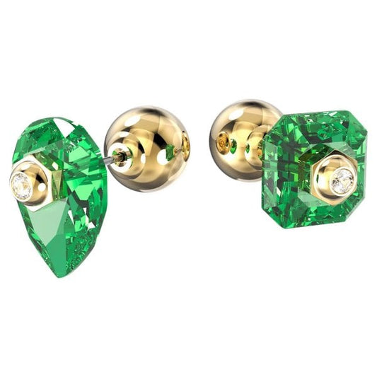 Abunda Stud Earrings Green, Gold-tone plated