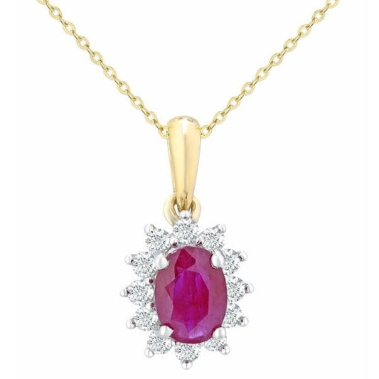 Ruby, 0.25 Diamond, Gold Pendant