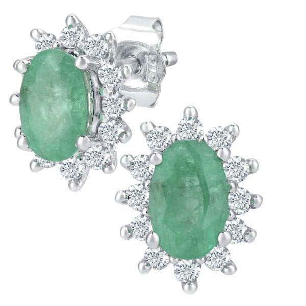 0.25ct Diamond, Emerald Earrings