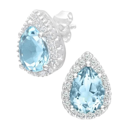 Diamond 0.13ct, Blue Topaz Earrings
