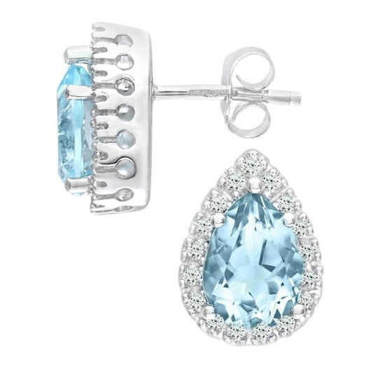 Diamond 0.13ct, Blue Topaz Earrings