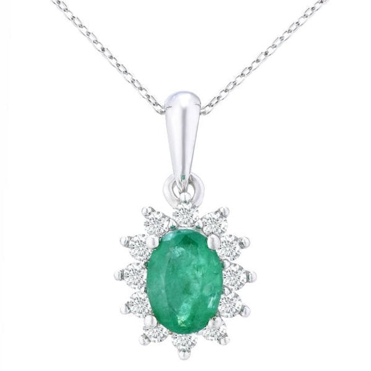 Dia 0.25ct, Emerald Pendant - white gold