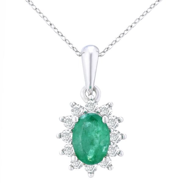 Dia 0.25ct, Emerald Pendant - white gold