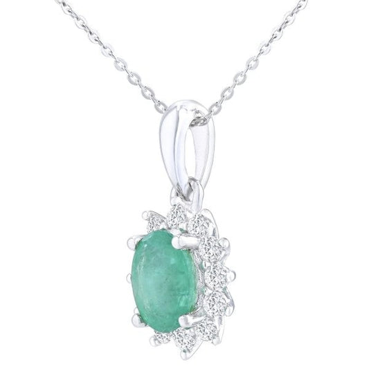 Dia 0.25ct, Emerald Pendant - white gold