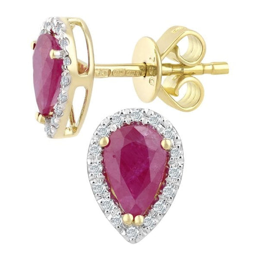 Diamond0.07ct, Ruby, 18ct Gold Earrings