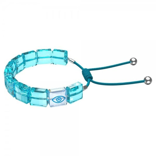Letra bracelet Evil eye, Blue, Rhodium plated