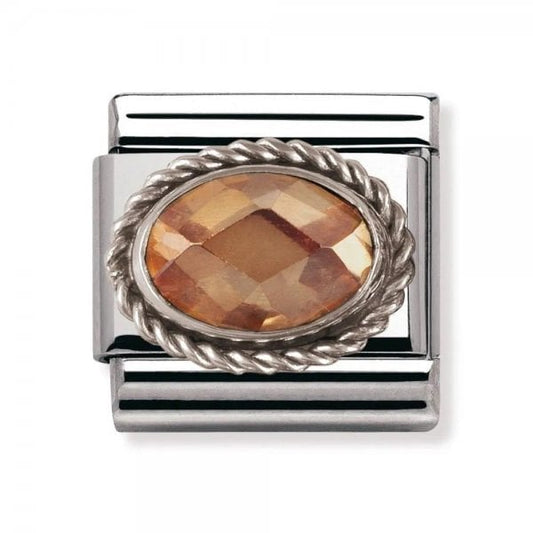 Stainless Steel and Silver Champagne Cubic Zirconi