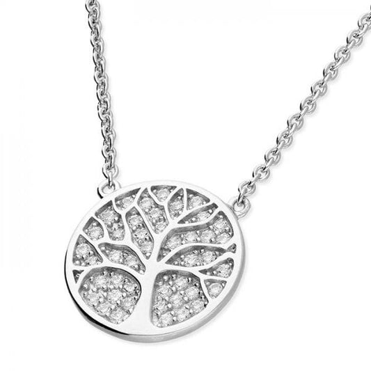 SIL. NECKLACE: 45CM CZ TREE OF LIFE DISC