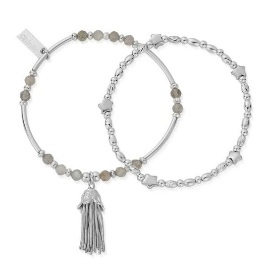 Wisdom & Guidance Set of Two Silver Beaded Bracele