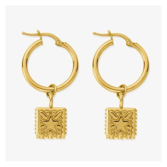 Celestial Wonderer Gold Tone Dropper Hoop Earrings