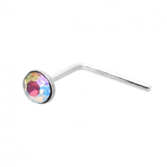 SIL. NOSE STUD: 2MM CRYSTAL ASSORTED COLOURS