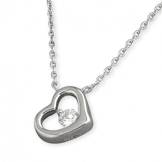 SIL. NECKLACE: 42-45CM HEART OUTLINE WITH CZ