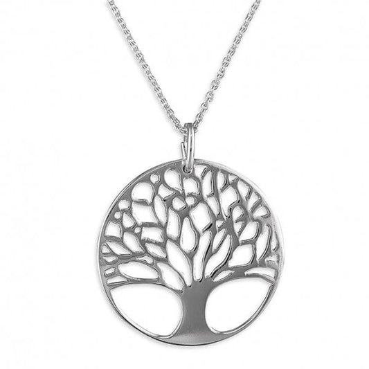 SIL. NECKLACE: 46CM/18IN CUT-OUT TREE CIRCLE