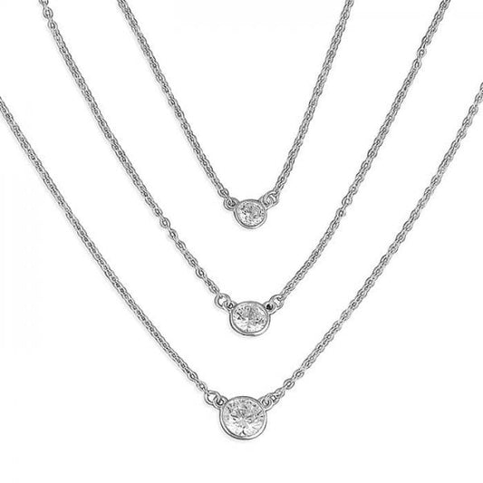 SIL.NECKLACE: 41-46CM TRIPLE CZS AND CHAIN