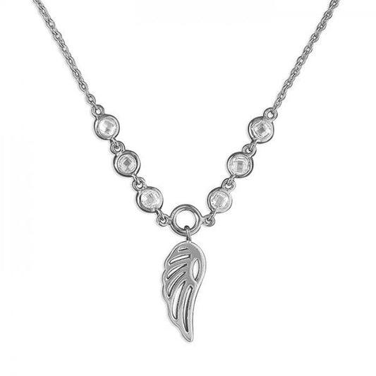 SIL.NECKLACE: 40-43CM ANGEL WING/RUBOVER CZ