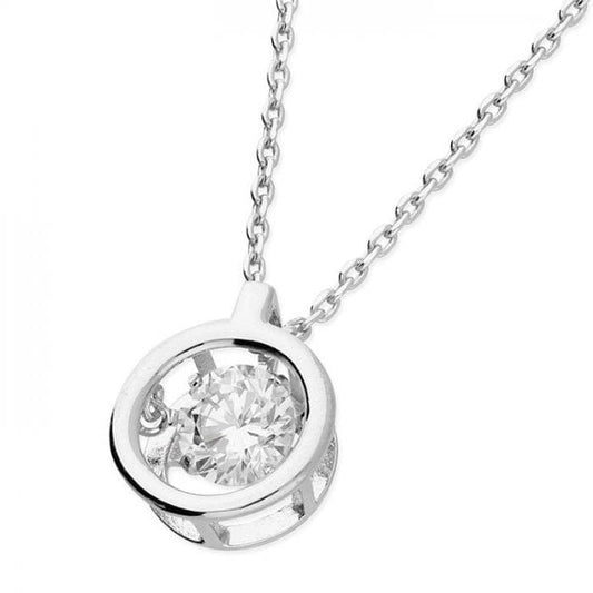 SIL.NECKLACE: 40-45CM JIGGLY CZ PLAIN HALO