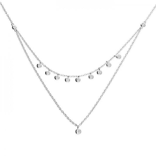 SIL.NECKLACE: 41-46CM DOUBLE CHAIN AND CZ